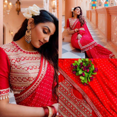 Beautiful designer red colour saree