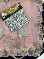 Multi thread  beautiful embroidery designer saree