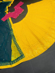 Beautiful yellow colour boutique style sequence and embroidery work lehenga choli
