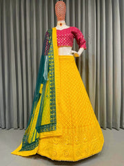 Beautiful yellow colour boutique style sequence and embroidery work lehenga choli