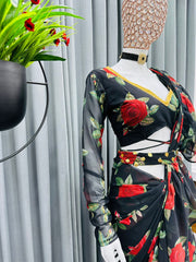 Beautiful designer ruffle saree on premium georgette  with digital print