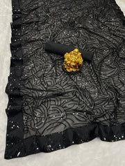 designer black colour beautiful sequence work saree