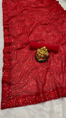 Beautiful red colour duel sequence with embroidery work saree