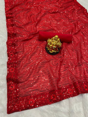Beautiful red colour duel sequence with embroidery work saree