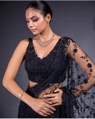 New designer beautiful thread work on black colour saree
