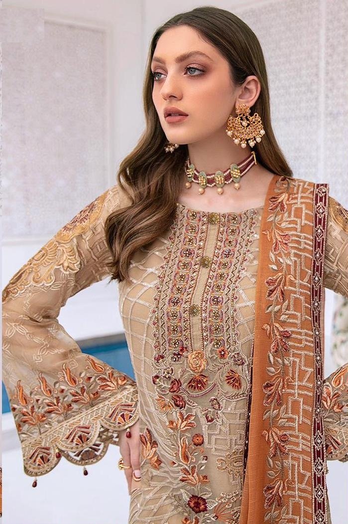 Light Brown Designer Pakistani Style Party Wear