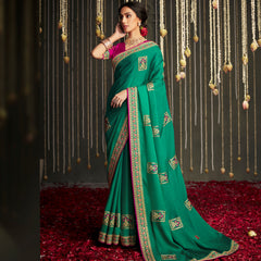 Green colour pure Soft silk Saree