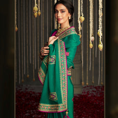 Green colour pure Soft silk Saree