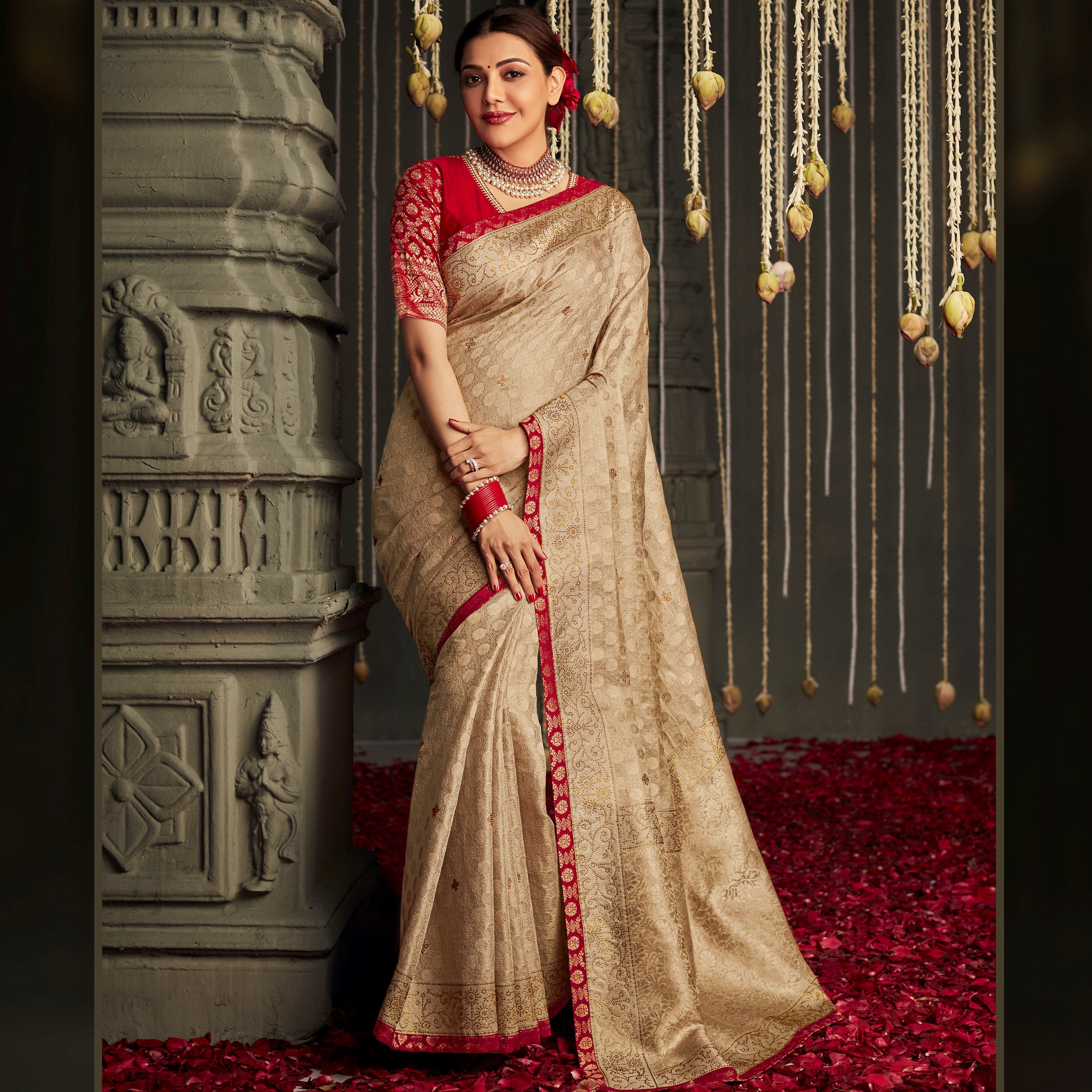 Candy Apple Red Golden Zari Kanjeevaram Silk Saree