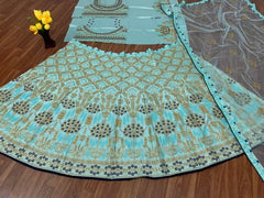 Sky blue Colour Embroidered work party wear lehenga choli set