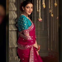 Rani colour pure Soft silk Saree